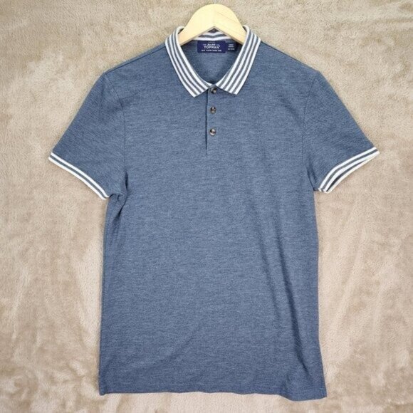 TOPMAN Other - TOPMAN Golf Polo Shirt Mens Size M Contrast Collar Striped Blue Short Sleeve